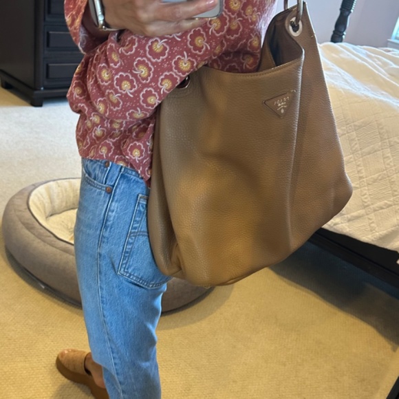 Prada Tan Soft Pebble Leather Shoulder Bag - Picture 10 of 11